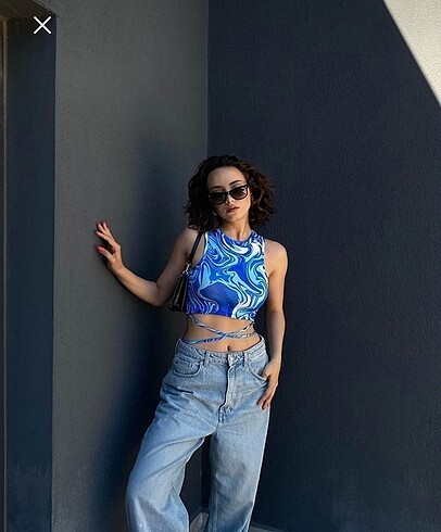 mavi ipli crop bluz - Görsel 3