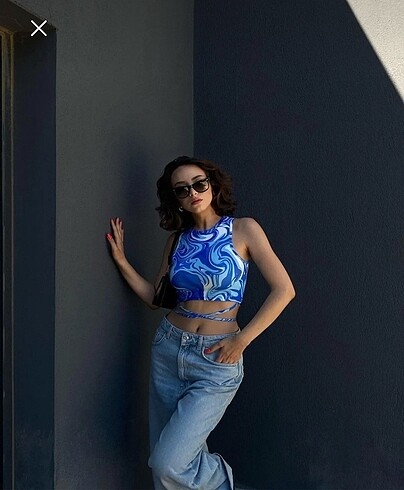 mavi ipli crop bluz - Görsel 2