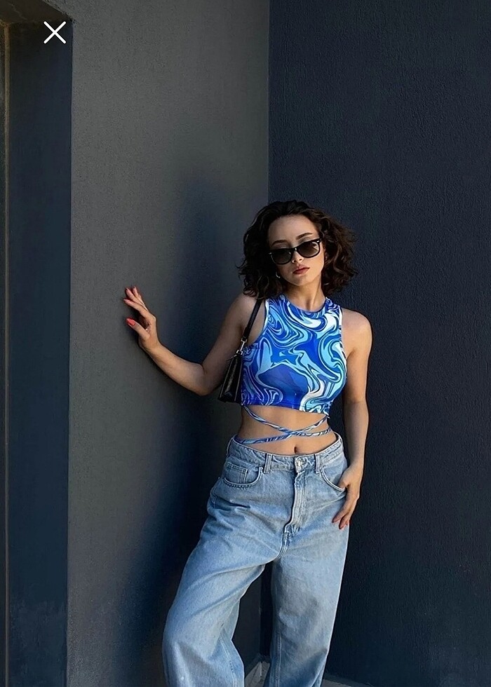 mavi ipli crop bluz - Görsel 3