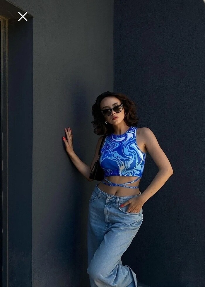 mavi ipli crop bluz - Görsel 2