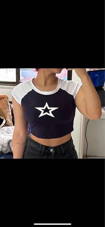 yıldızlı crop tişört - Görsel 5
