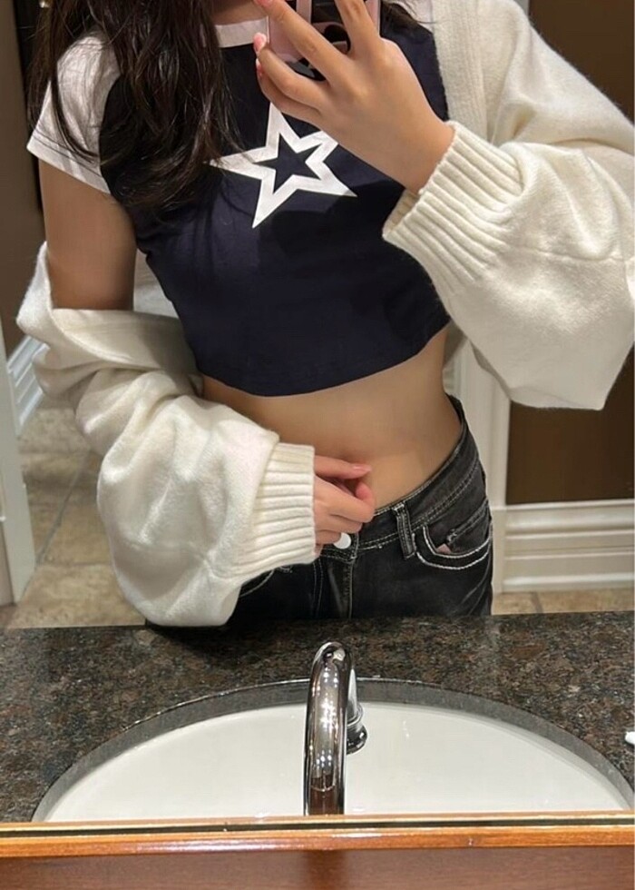 yıldızlı crop tişört - Görsel 3