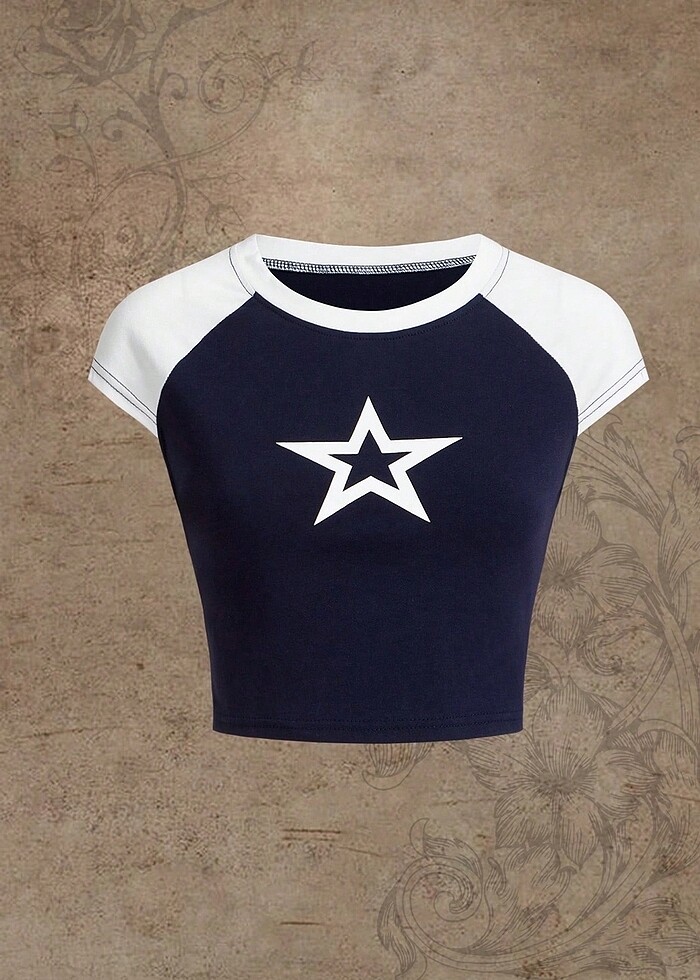 yıldızlı crop tişört - Görsel 2
