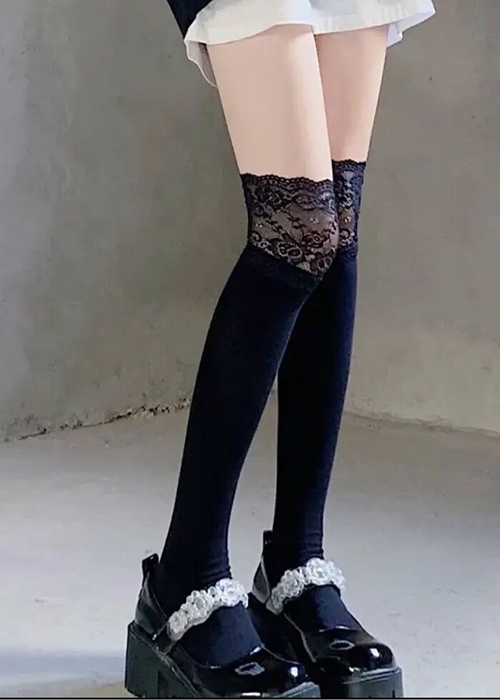 dantelli tozluk dizaltı çorap - Görsel 2