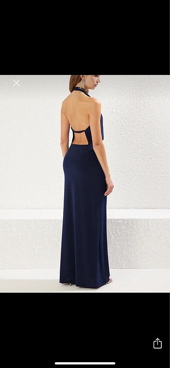 lacivert gece mavisi uzun taşlı abiye - Görsel 5