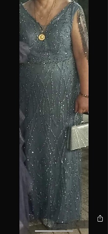 taş pulpayetli büyük beden mavi abiye - Görsel 5