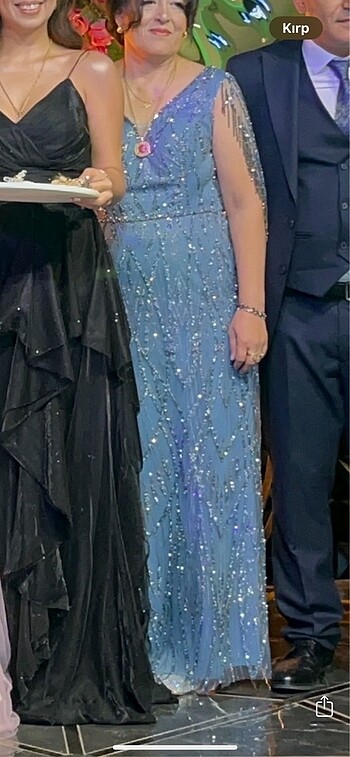 taş pulpayetli büyük beden mavi abiye - Görsel 8