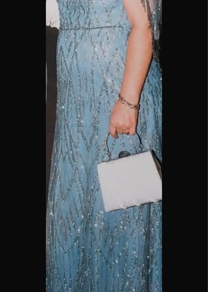 taş pulpayetli büyük beden mavi abiye - Görsel 4