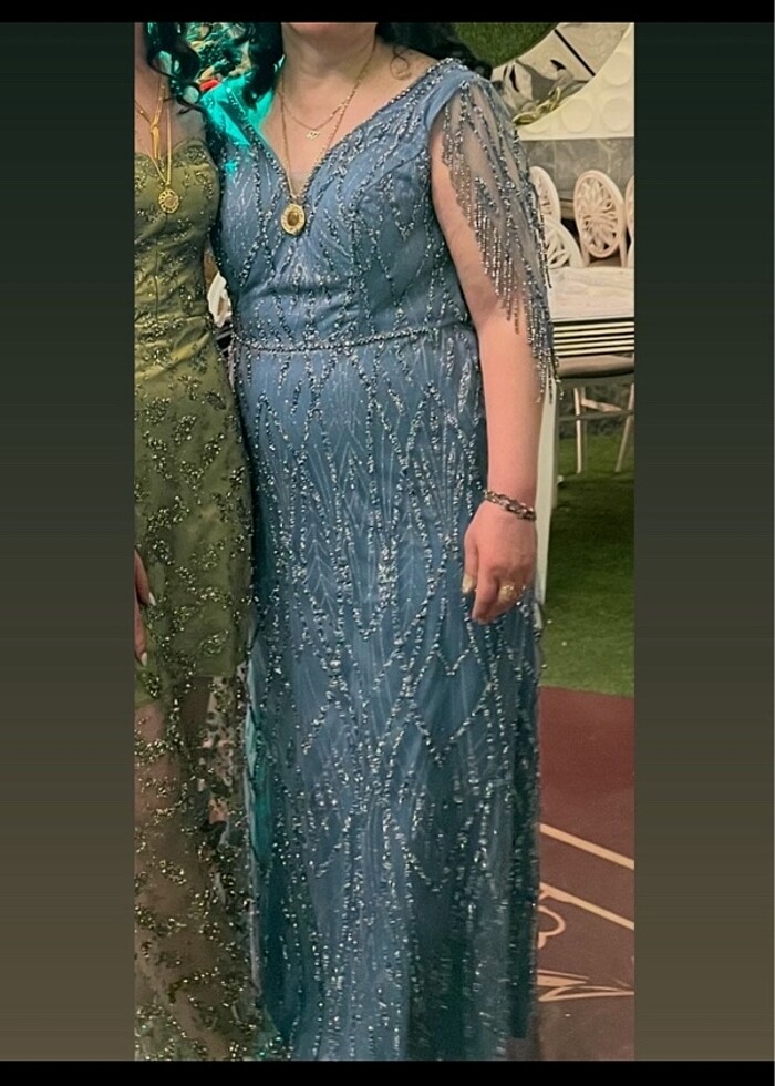 taş pulpayetli büyük beden mavi abiye - Görsel 2