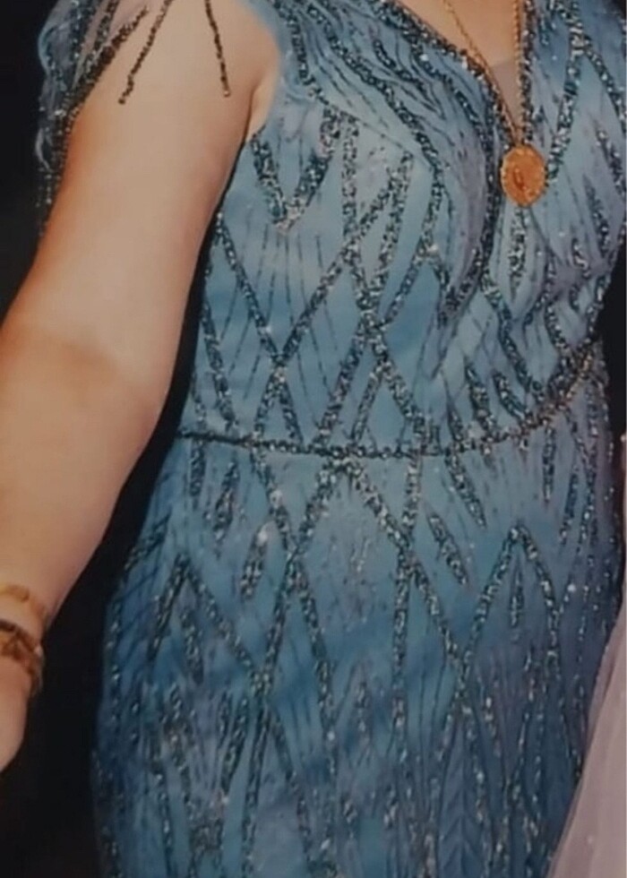 taş pulpayetli büyük beden mavi abiye - Görsel 3