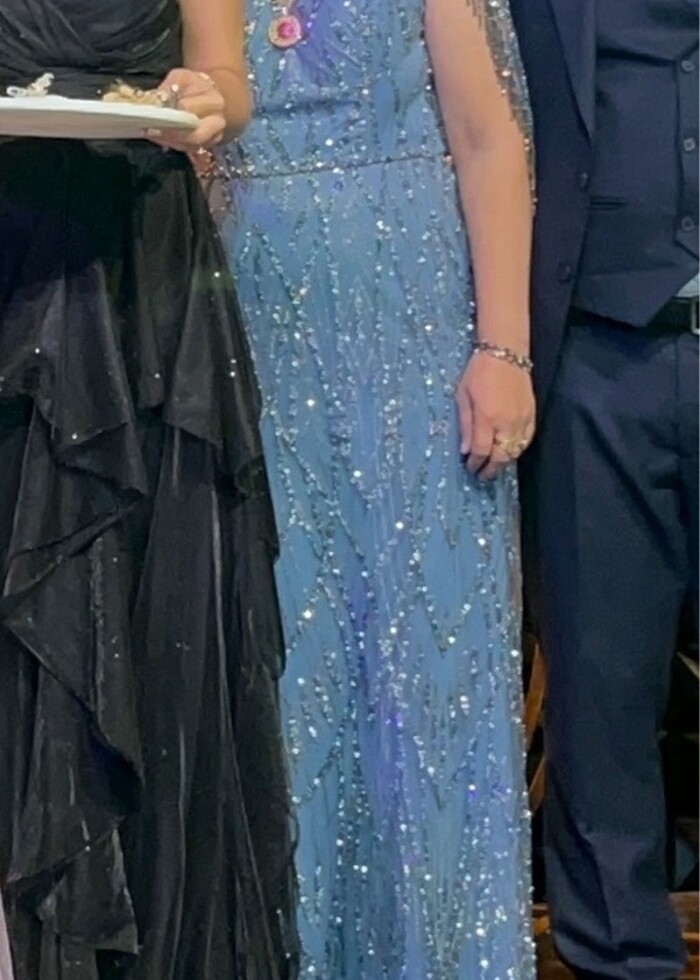 büyük beden taşlı pul payet abiye - Görsel 5