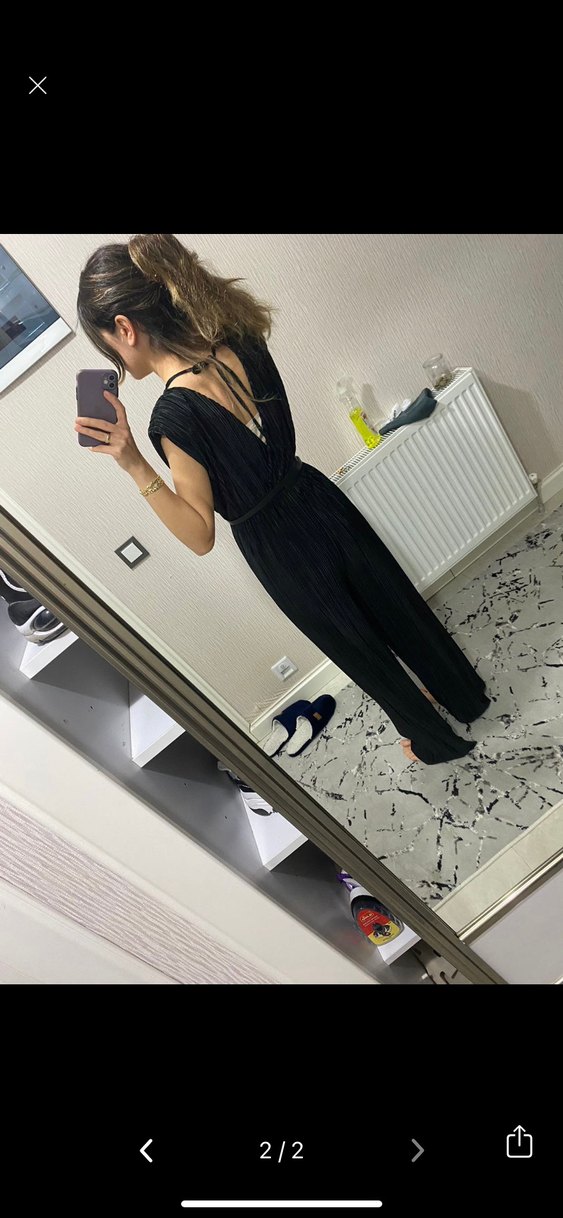 Kadın Siyah Pilili Uzun Tulum - Görsel 4