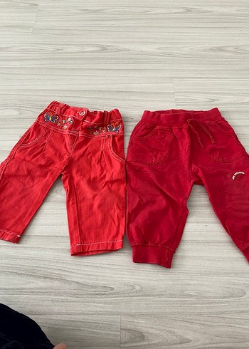 Nakışlı Kız Çocuk Rahat Kesim Kırmızı Pantolon