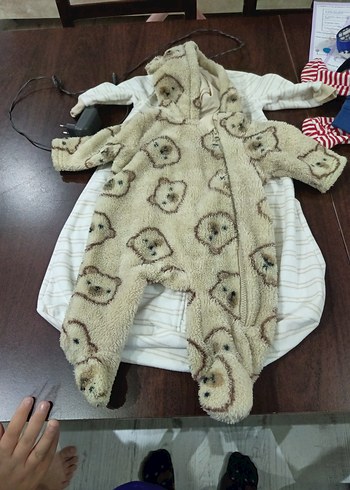 Kürklü Kapüşonlu Bebek Tulumu Ayı Desenli - Görsel 3