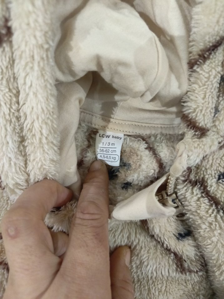 Kürklü Kapüşonlu Bebek Tulumu Ayı Desenli - Görsel 2