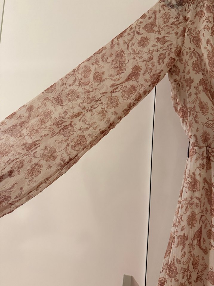 Bej  Desenli Bohem Midi Elbise - Görsel 3