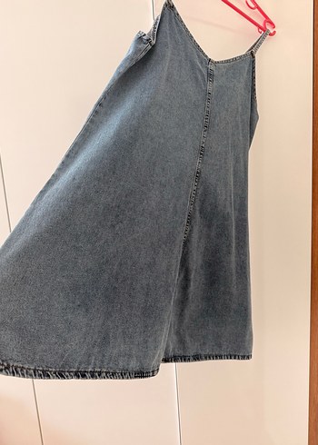 V Yaka Düğmeli Midi Kot Elbise - Görsel 2