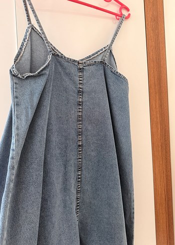 V Yaka Düğmeli Midi Kot Elbise - Görsel 4