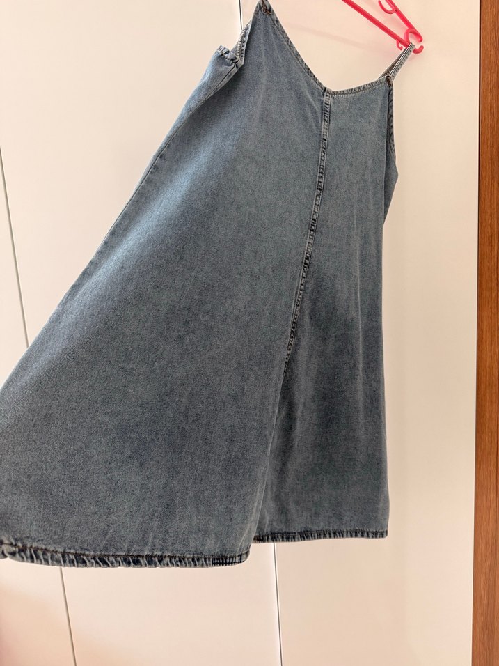 V Yaka Düğmeli Midi Kot Elbise - Görsel 2