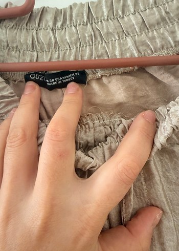 Bej Kadın Keten Pilili Rahat Pantolon - Görsel 3