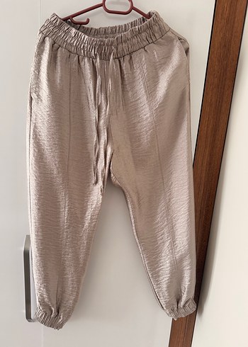 Bej Kadın Keten Pilili Rahat Pantolon - Görsel 2