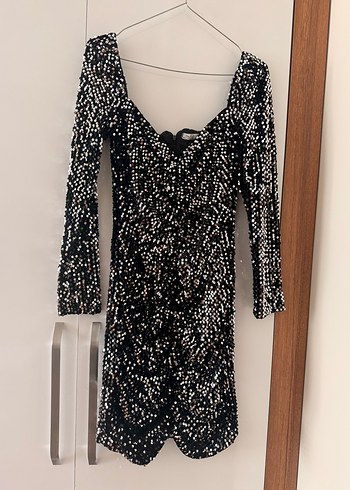 Siyah Parlak payet elbise - Görsel 4