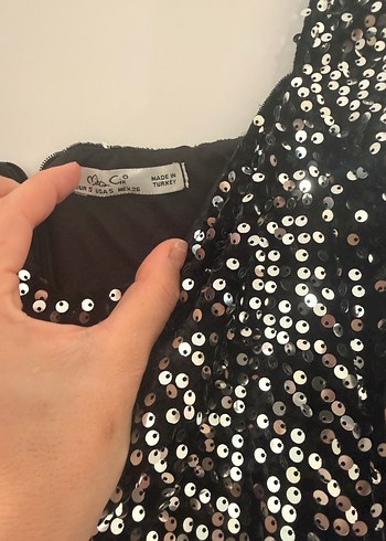 Siyah Parlak payet elbise - Görsel 3