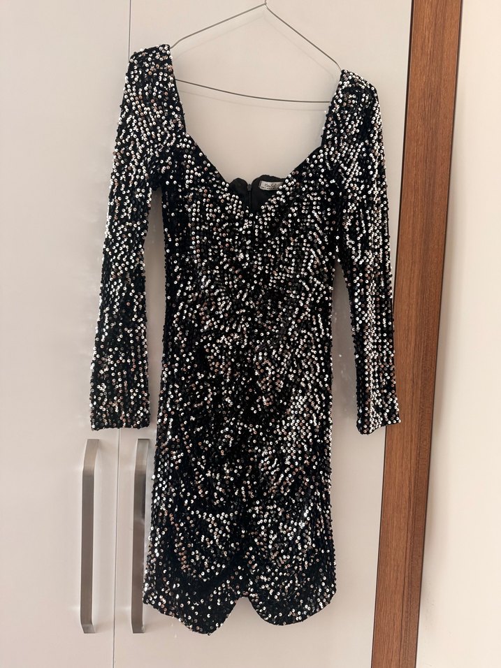 Siyah Parlak payet elbise - Görsel 4