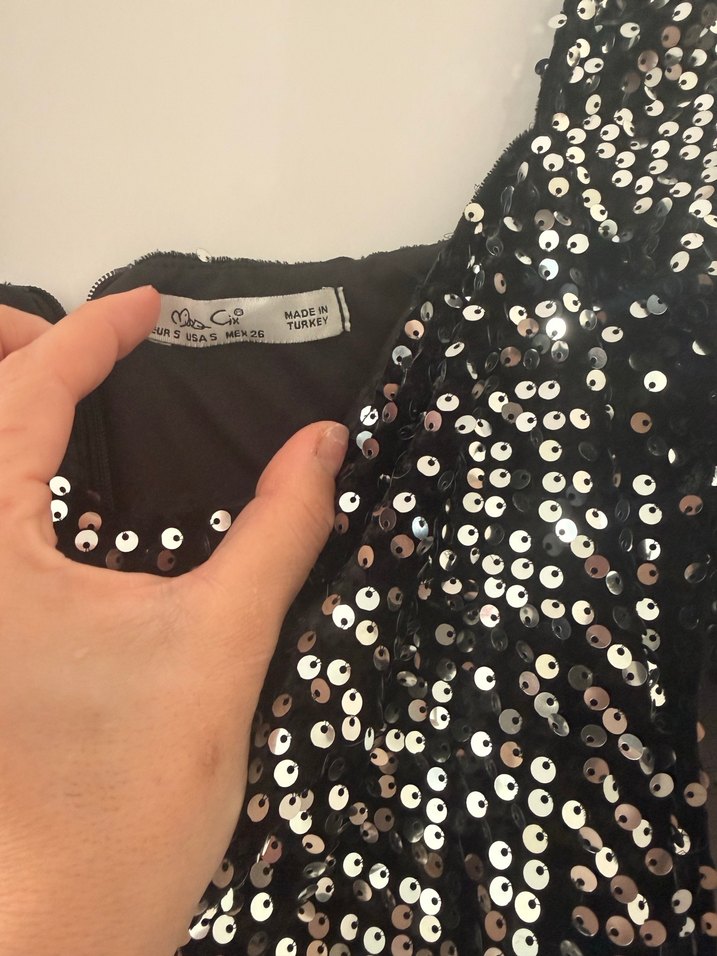 Siyah Parlak payet elbise - Görsel 3