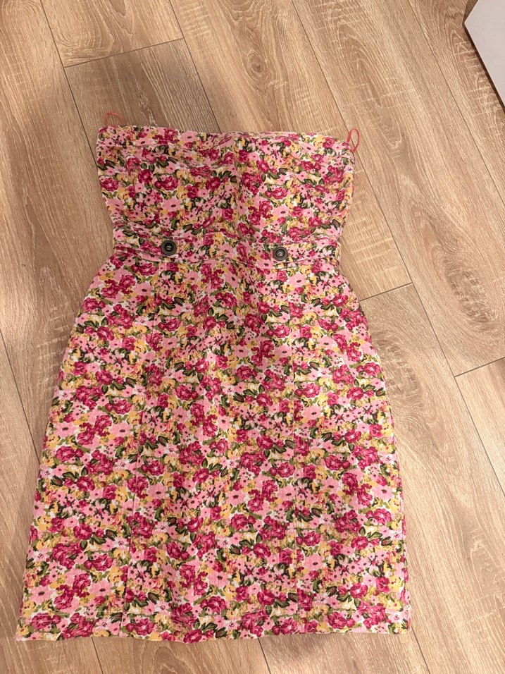 Çiçek Desenli Straplez Midi Bohem Elbise - Görsel 2