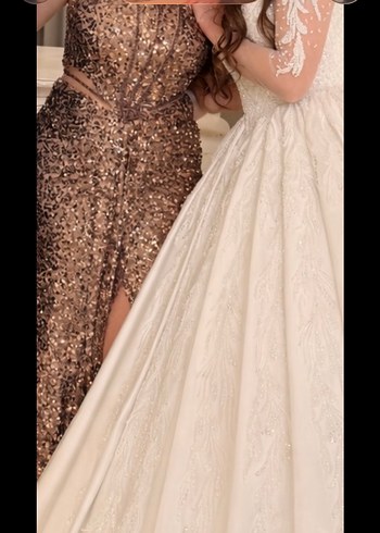 Kahverengi Payetli Uzun Abiye Elbise - Görsel 4