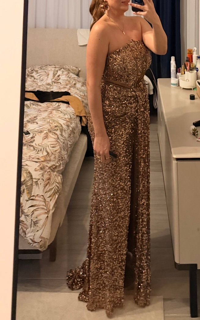 Kahverengi Payetli Uzun Abiye Elbise - Görsel 2