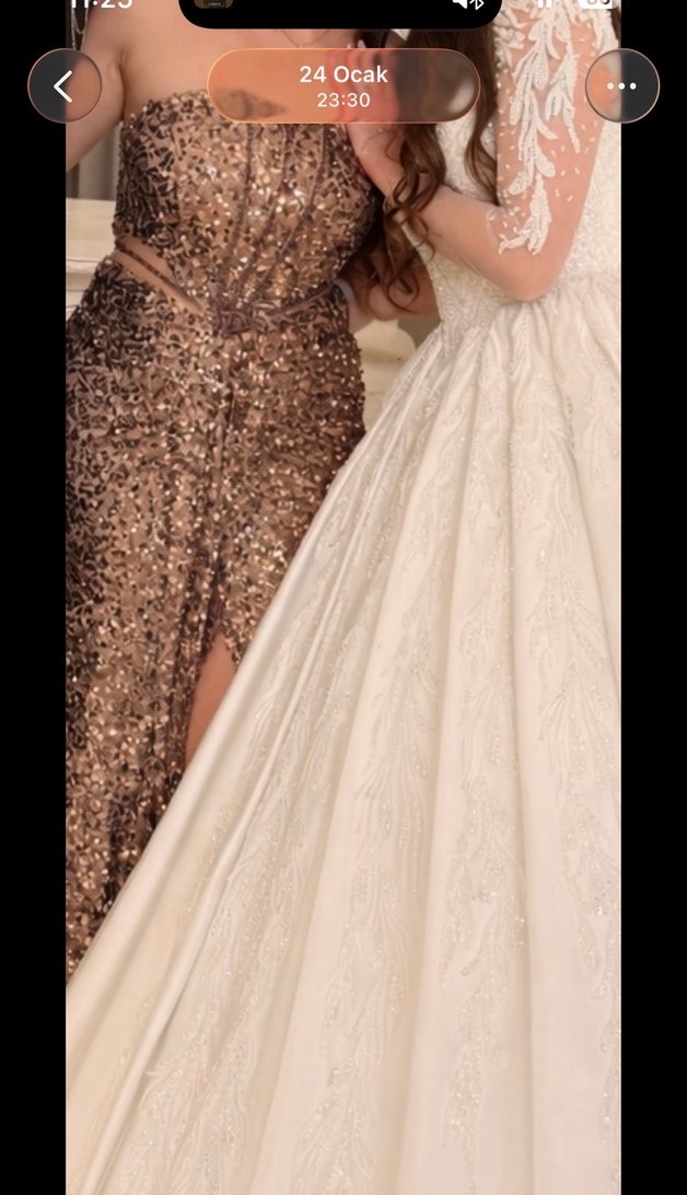 Kahverengi Payetli Uzun Abiye Elbise - Görsel 4