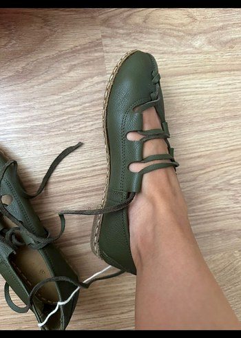 Kadın Deri Haki Bohem sandalet