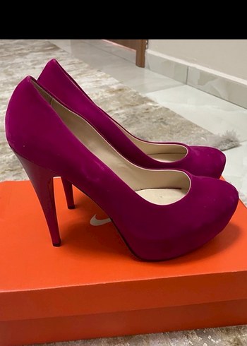 Koyu Pembe Süet Topuklu Kadın platform - Görsel 2