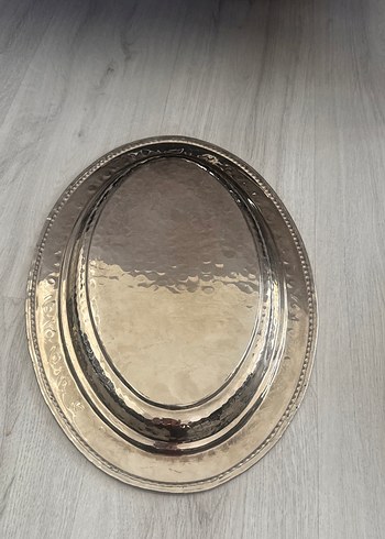 İşlemeli Bej Parlak Oval Tepsi - Görsel 3