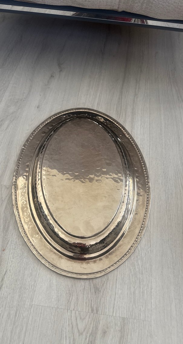 İşlemeli Bej Parlak Oval Tepsi - Görsel 3