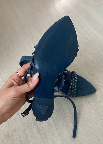 36 Beden mavi Renk Koyu Mavi Yılan Desenli Denim Topuklu Ayakkabı