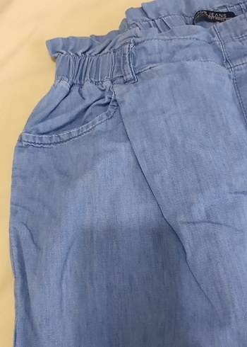 42 Beden Kadın Mavi Bol Kesim Midi Denim Pantolon