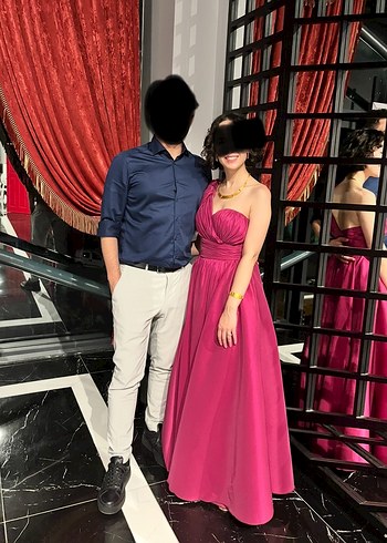36 Beden pembe Renk Fuşya Tek Omuz Abiye