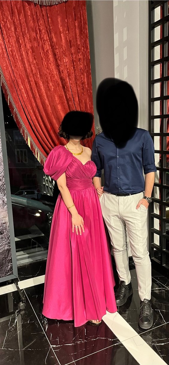 Fuşya Tek Omuz Abiye - Görsel 2