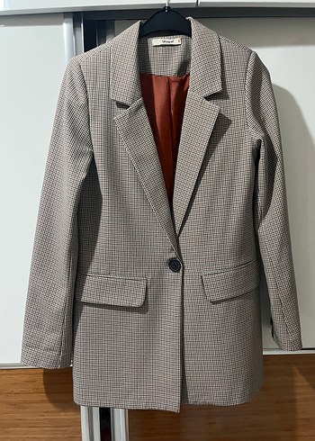 Düğmeli Kareli Kadın Blazer Ceket
