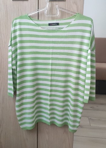 Yeşil Çizgili ince triko mevsimlik bluz - Görsel 5