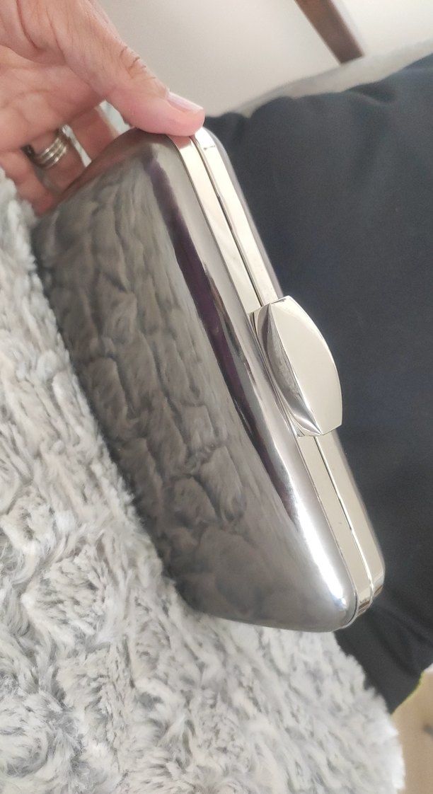 Parlak Antrasit Gri Kadın Portföy  Abiye Çanta - Görsel 3