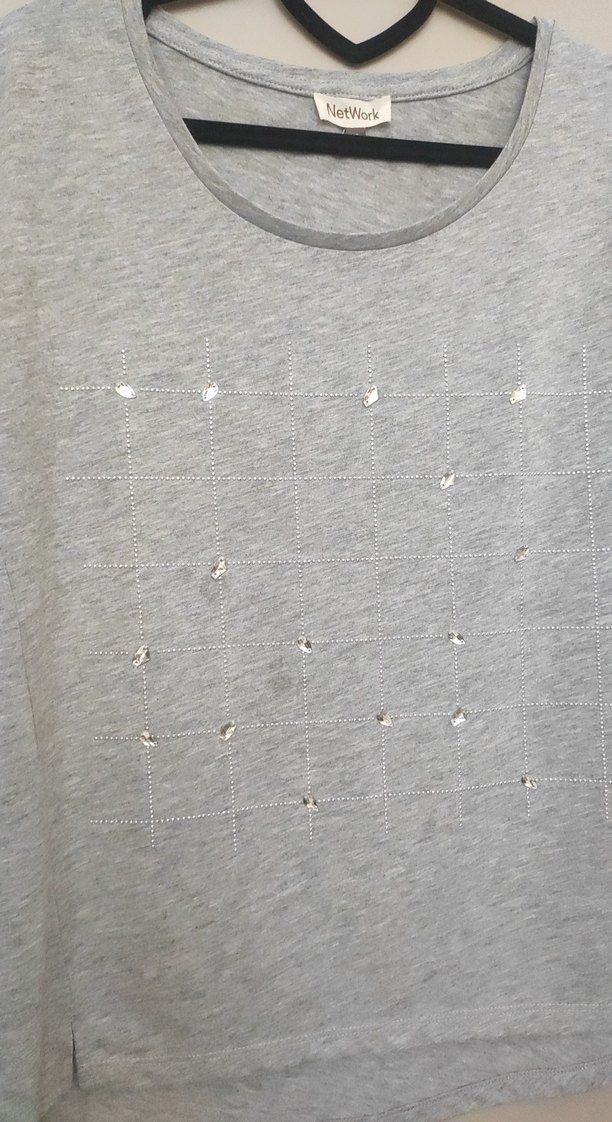 Network, Parlak taş işlemeli gri tişört - Görsel 2