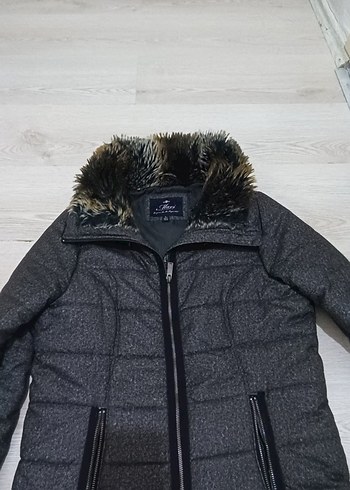 Mavi Gri Kadın Kürklü Kışlık Mont