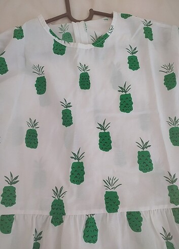 xl Beden Ananas desenli beyaz elbise