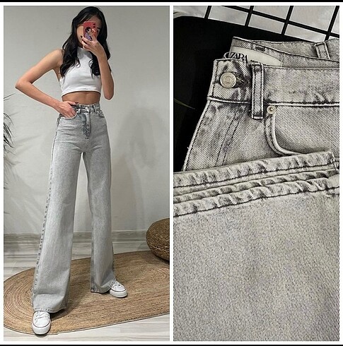 Zara palazzo açık gri jean