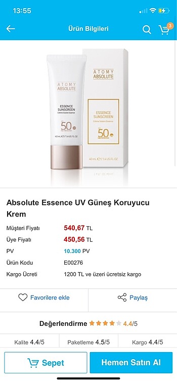 Bioderma Atomy Essence UV Güneş Koruyucu Krem