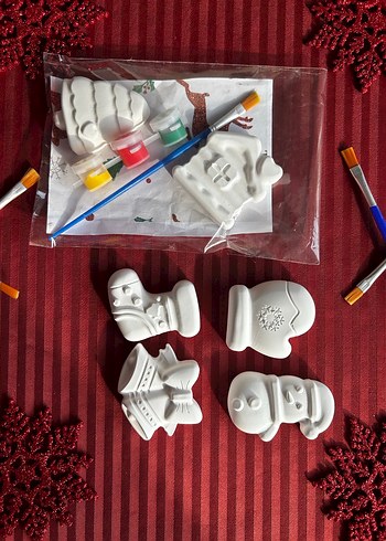 Beyaz Yılbaşı Figürleri Boyama Seti 3 set 6 figür - Görsel 4